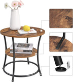 VASAGLE Masuta laterala rotunda, tip noptiera, cu 2 rafturi, cadru de otel, 55x55cm, maro rustic