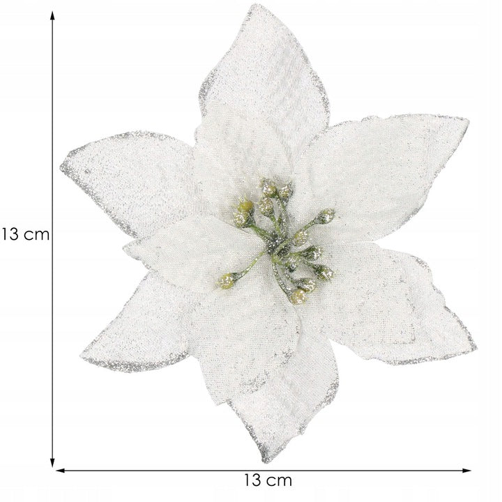 Set 10 ornamente pentru bradul de Craciun, stea Poinsettia, 13cm, gri argintiu