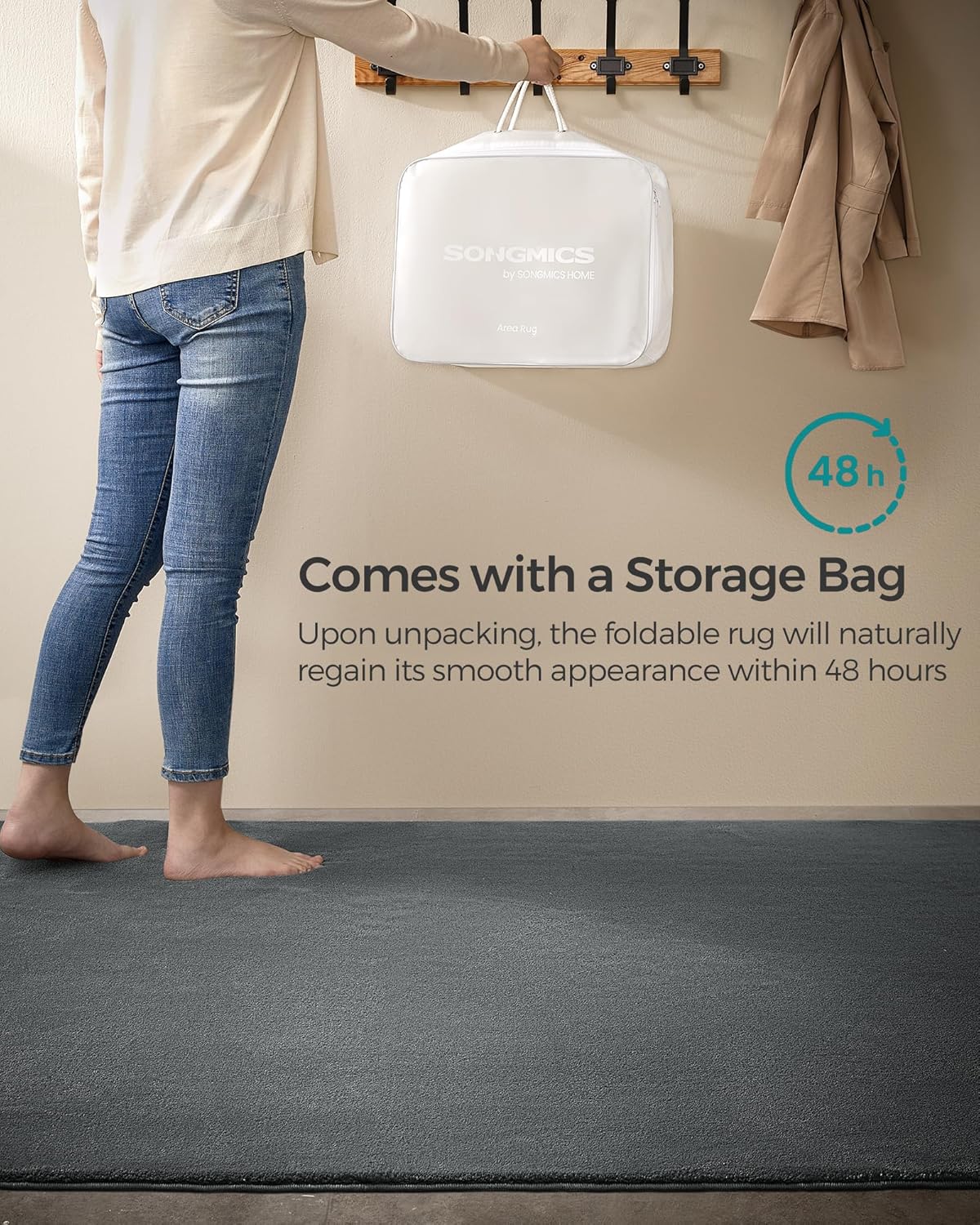 SONGMICS Covor decorativ antiderapant, lavabil la masina, 160×230 cm, gri