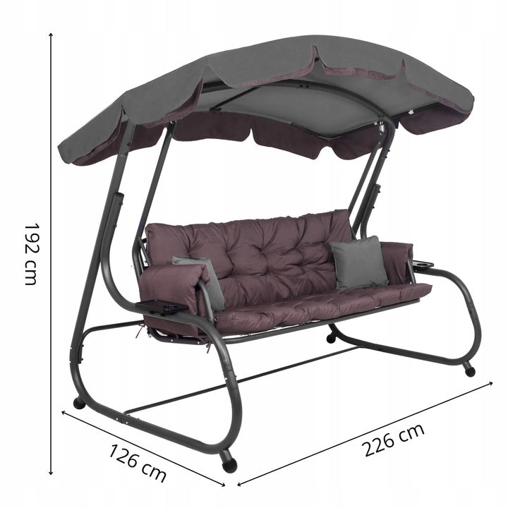 Balansoar gradina 226x126x192 cm, 3 in 1 leagan, pat si relaxare, cu plasa anti-insecte, copertina reglabila, saltea si perne incluse, gri si maro