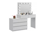 Masa de toaleta si machiaj colt Carla cu oglinda 12 LED si comoda 5 sertare, montaj stanga/dreapta, alb