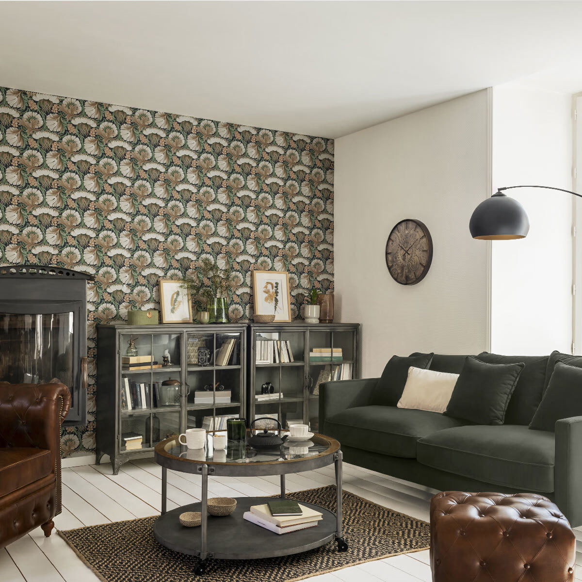 Masuta cafea rotunda Atmosphera Baris Chrono cu blat ceas, 95x47 cm, negru