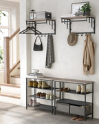 VASAGLE Cuier perete cu polita, bara si 5 carlige, 66x27x30 cm, gri