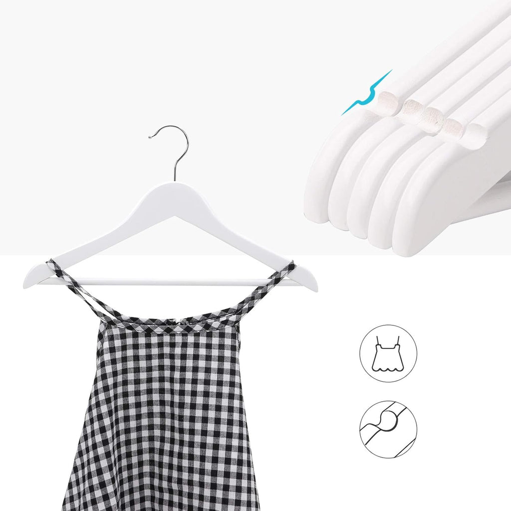 SONGMICS Umerase copii 35x20 cm, set 20 buc, lemn masiv cu bara pentru pantaloni si carlig rotativ, alb