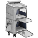 Carucior tip troller pentru transport animale, dublu cu 2 compartimente separate, maxim 22 kg, 55x34x26 cm, gri