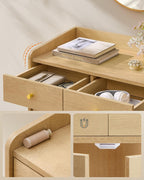 SONGMICS Dulap 70x40x90 cm, cu 2 sertare, raft reglabil si usi duble, MDF si lemn masiv, stil boho, stejar bej