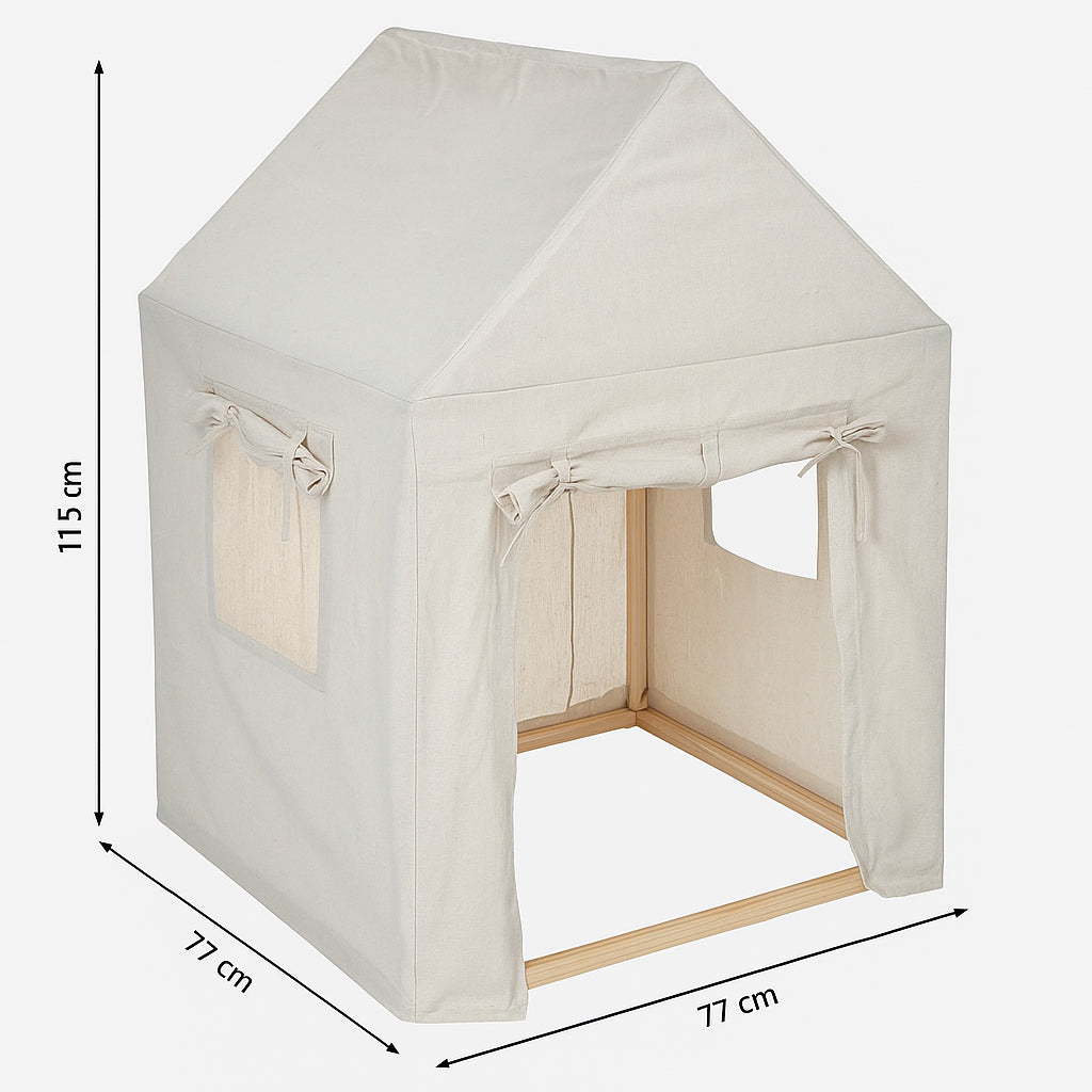 Casuta copii Atmosphera Safari, lemn de pin si panza textila, 77x115 cm, bej