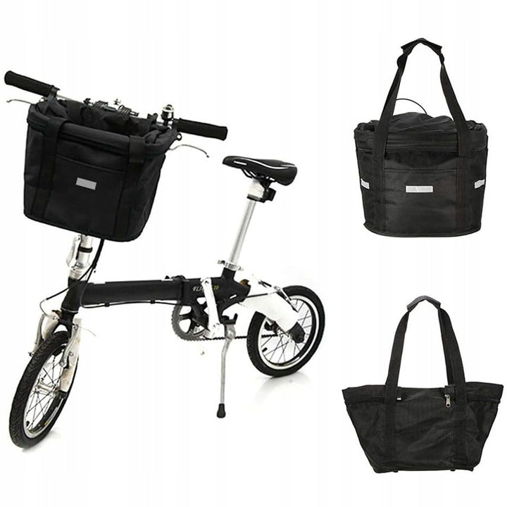 Cos bicicleta fata 34x24x25 cm, aluminiu si material textil, sistem click, cu husa ploaie, negru