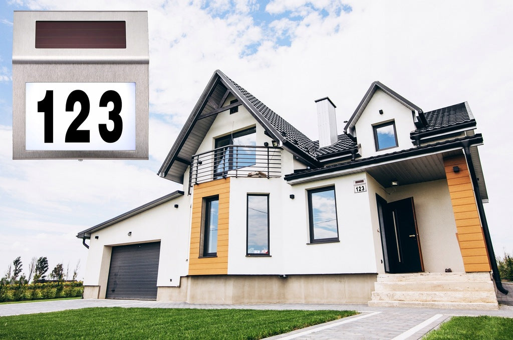 Lampa solara LED afisare numar de casa, inox, kit montare inclus, 20x18x3 cm