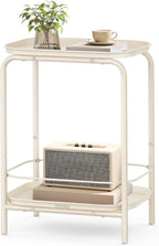 VASAGLE Masuta laterala 40x30x56 cm, cu 2 rafturi, otel rezistent la apa si zgarieturi, crem