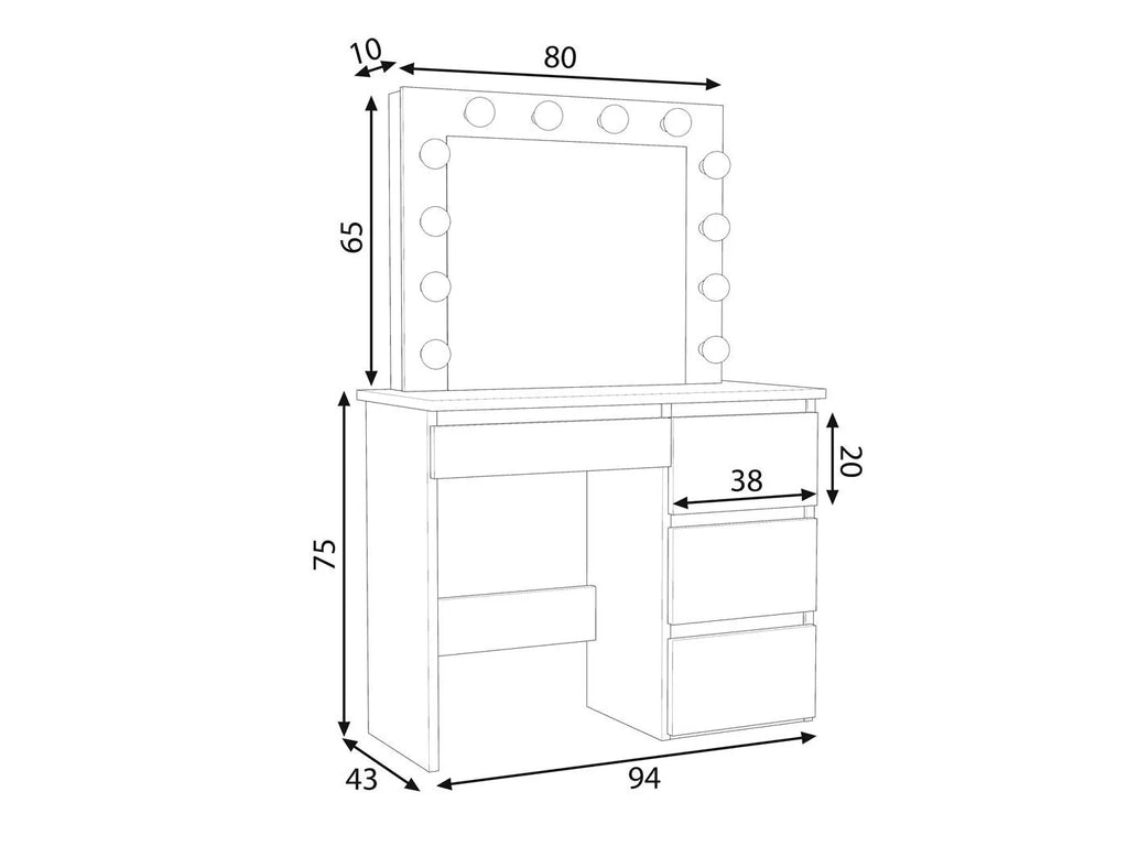 Masa de toaleta si machiaj Hollywood cu oglinda LED si 4 sertare, 94x43x140 cm, craft