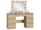 Masa de toaleta si machiaj cu oglinda LED si 7 sertare, 120x43x140 cm, sonoma