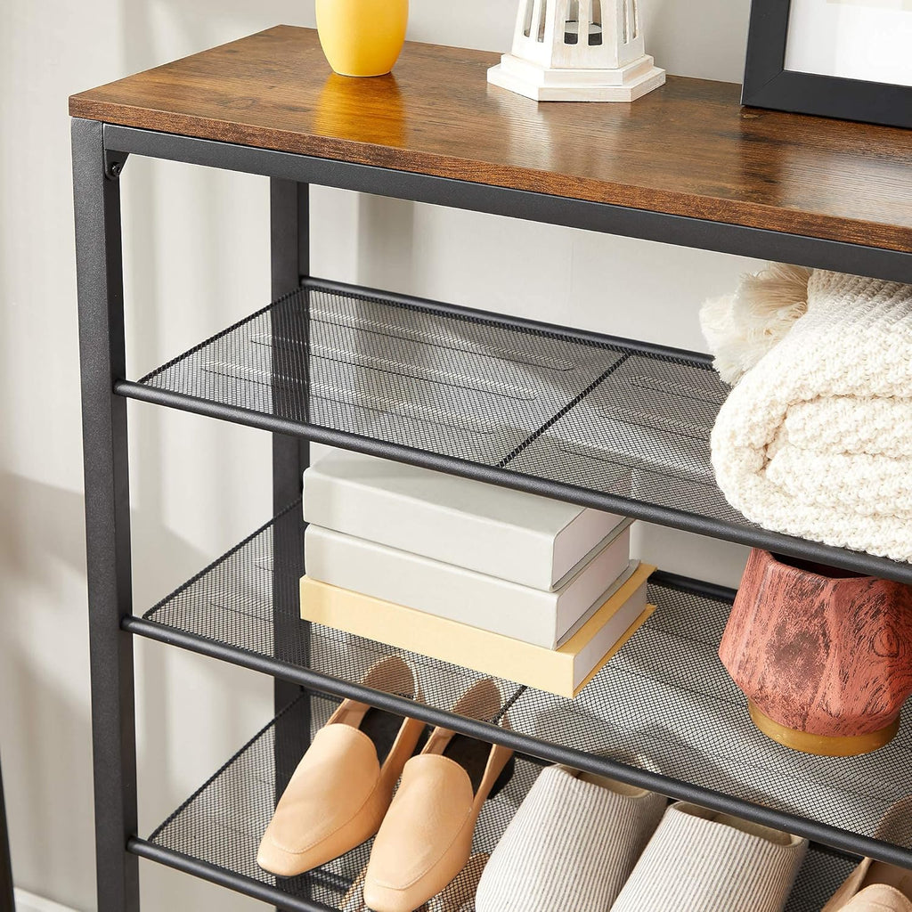 VASAGLE Etajera pantofi cu 5 rafturi si polita superioara, 100x30x110 cm, maro rustic