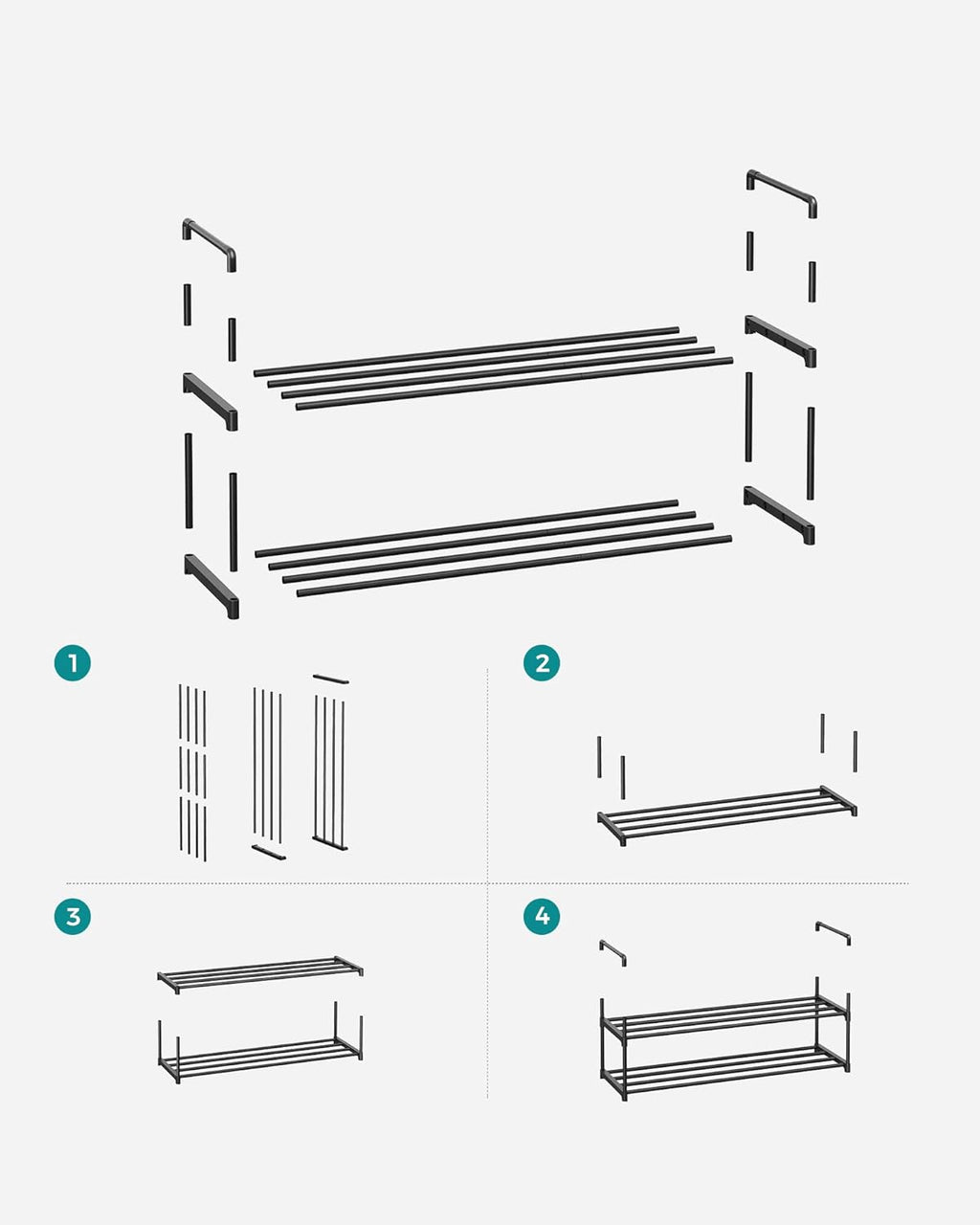 SONGMICS Suport pantofi 92x30x34 cm, 2 niveluri, suprapozabil, structura metalica, negru