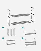 SONGMICS Suport pantofi 92x30x34 cm, 2 niveluri, suprapozabil, structura metalica, negru