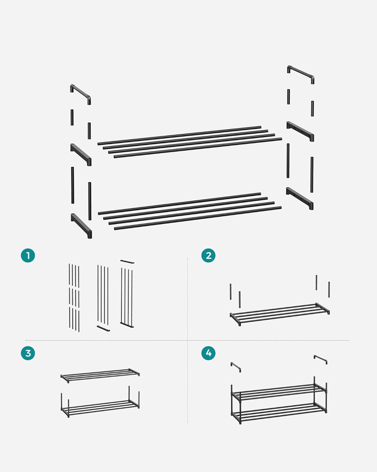 SONGMICS Suport pantofi 92x30x34 cm, 2 niveluri, suprapozabil, structura metalica, negru