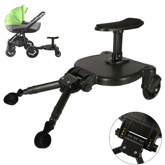 Platforma pentru carucior 55x33x36 cm, cu sezut pentru al doilea copil, montaj rapid, compatibilitate universala, neagra