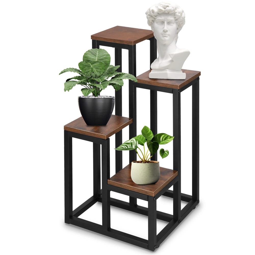 Stand pentru flori, cadru metalic, 4 etajere, 34x34x68 cm, maro inchis