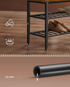 VASAGLE Banca pantofi 80x30x50 cm, cu rafturi si sezut tapitat, otel si piele PU, maro caramel