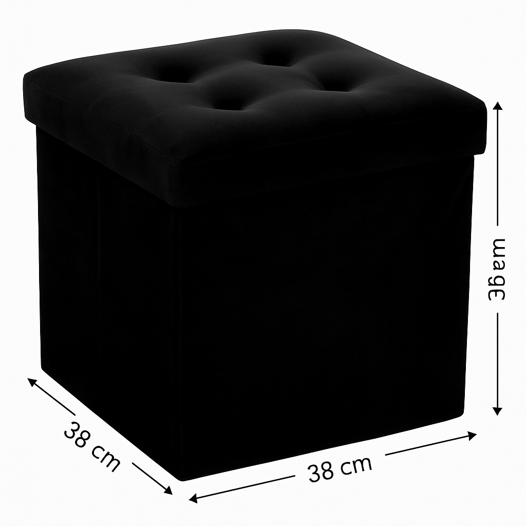 Taburet pliabil Atmosphera Lysandre cu spatiu de depozitare, 38x38x38 cm, negru