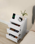 VASAGLE Noptiera cu 3 sertare, din PAL, cu 2 prize si 2 porturi USB, 40x35x59 cm, alb