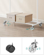 SONGMICS Suport pentru haine cu sina superioara extensibila, pe roti, reglabil pe latime, 45x(92-132)x160cm, alb