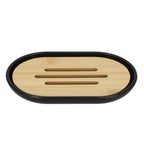 Set de accesorii rotunde pentru baie din plastic cu elemente bambus, 6 piese, negru