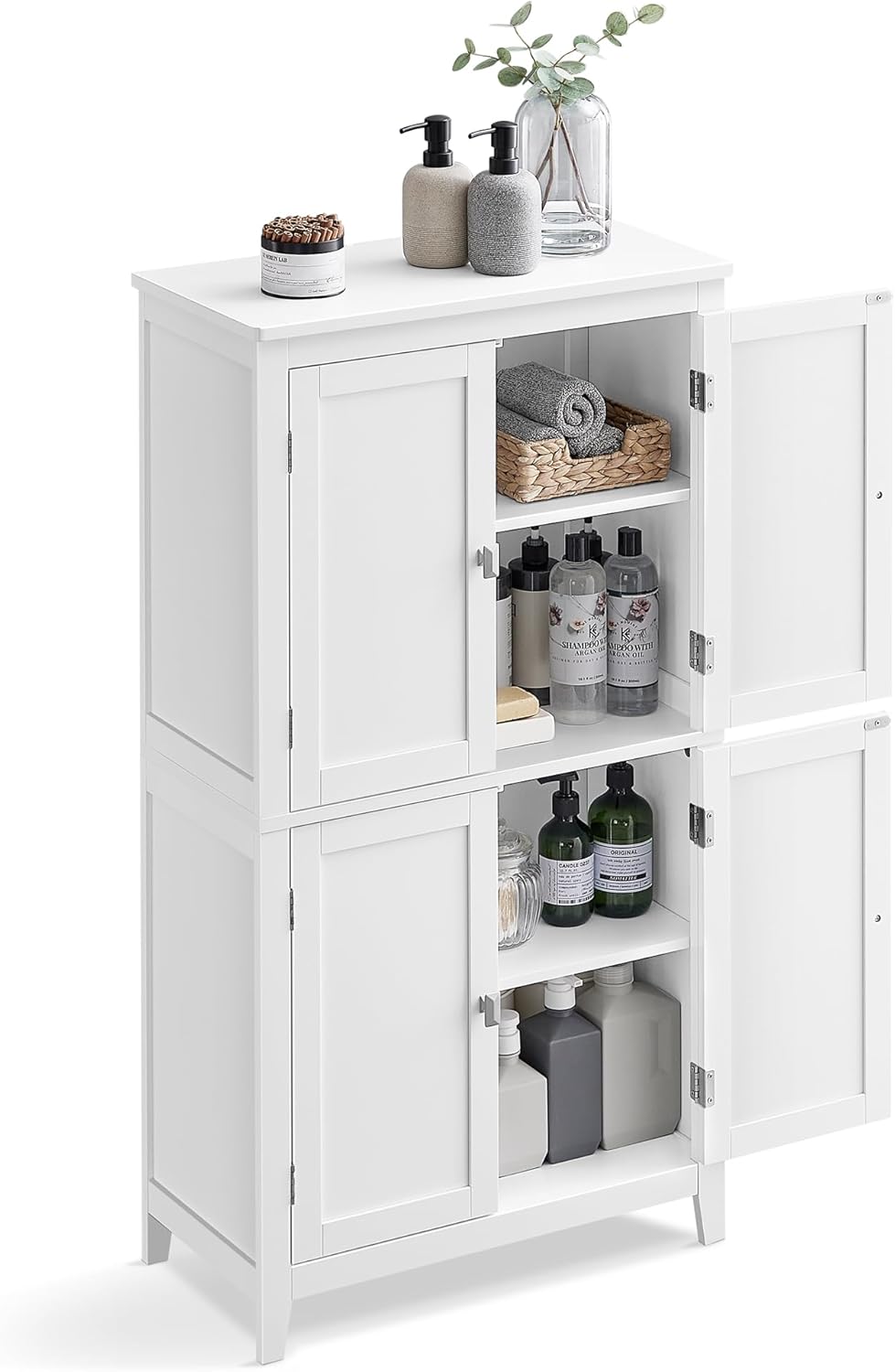 VASAGLE Dulap de baie, din MDF, cu 2 compartimente si 4 usi, rafturi reglabile, 30x60x110cm, alb