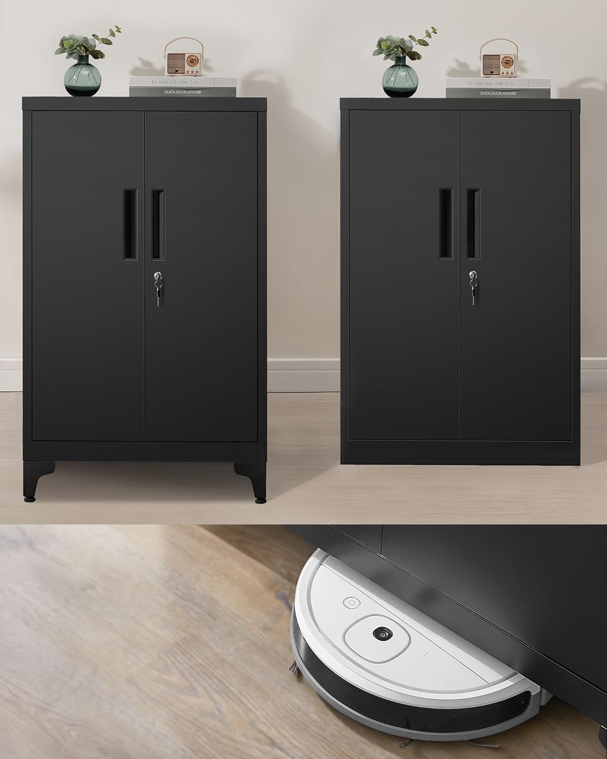 SONGMICS Dulap de birou multifunctional, din otel, 2 usi cu incuietoare, 40x60x90 cm, negru