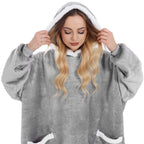 Patura tip hanorac, cu maneci, gluga si buzunare, material plus, marime universala, gri