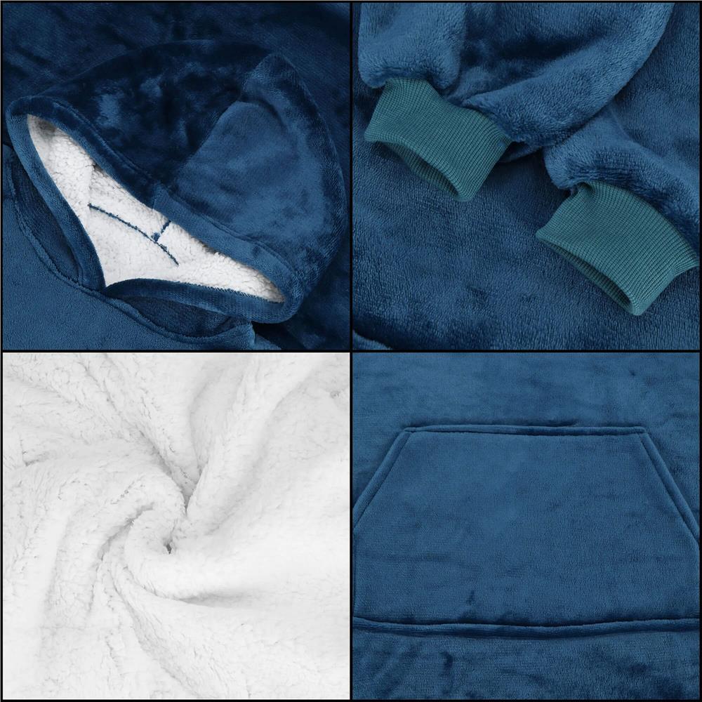 Patura tip hanorac, cu maneci, gluga si buzunare, material plus, marime universala, albastra