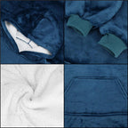 Patura tip hanorac, cu maneci, gluga si buzunare, material plus, marime universala, albastra