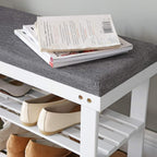 SONGMICS Banca pentru pantofi din bambus, 2 niveluri, cu perna, sarcina 150 kg, 71x29x49 cm, alb si gri