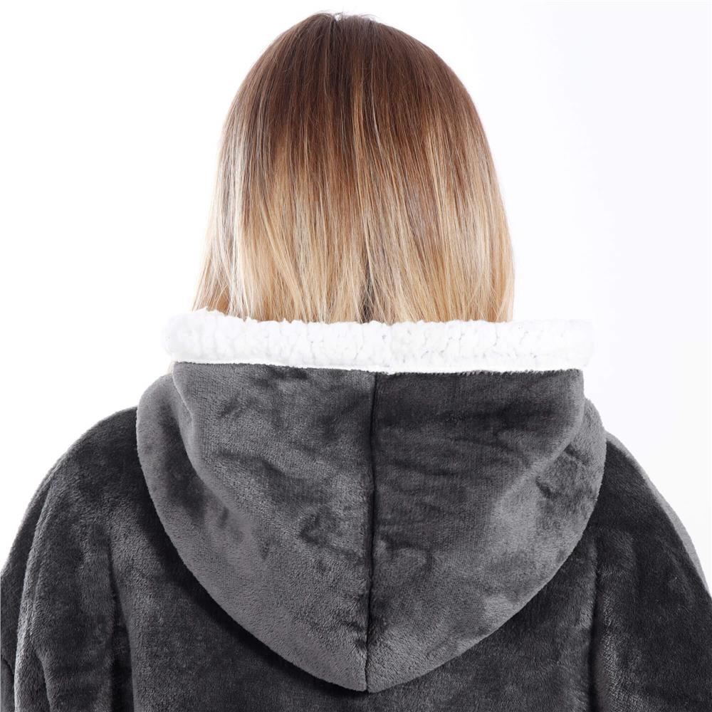 Patura tip hanorac, cu maneci, gluga si buzunare, material plus, marime universala, grafit