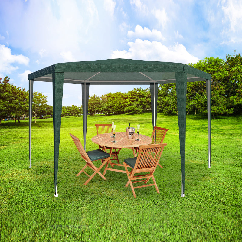 Cort pavilion de gradina hexagonal, 200x200 cm, cu pereti laterali cu ferestre, impermeabil cu rezistenta UV, verde