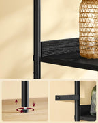 VASAGLE Biblioteca cu 6 etaje, cadru metalic, usa cu efect ratan Boho, 30x40x175 cm, negru