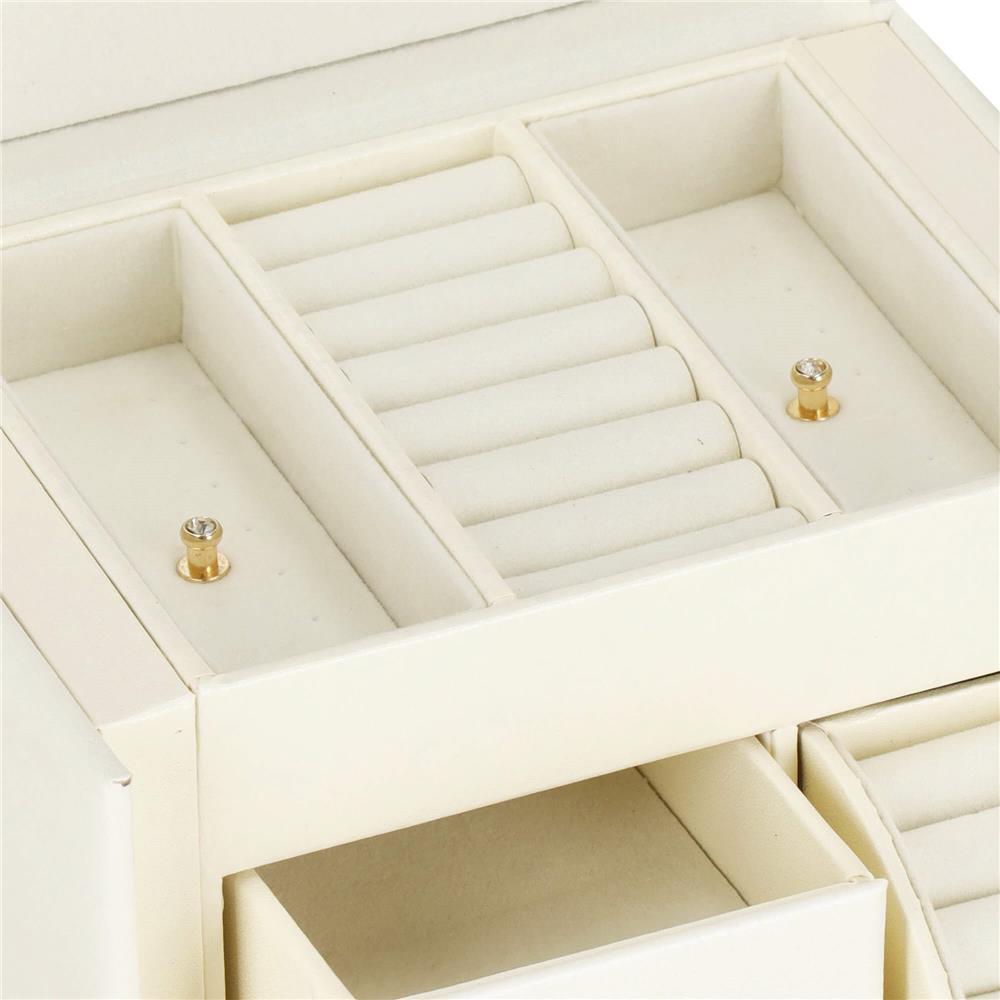 (DL) Cutie depozitare si organizare bijuterii, MDF, piele ecologica, 17,5 x 12 x 13,5 cm., crem
