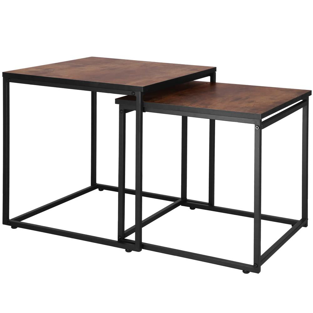 Set 2 mese pentru cafea, cadru otel, stil industrial, 50x50x52 cm si 45x45x47 cm, maro