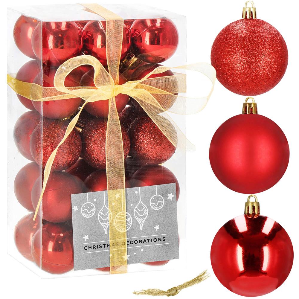 Set globuri de Craciun, 30 bucati, 3 modele, 3cm, rosu