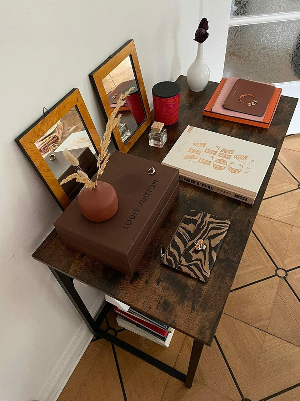 VASAGLE Birou cu cadru din otel, 50x100x75 cm, industrial, maro