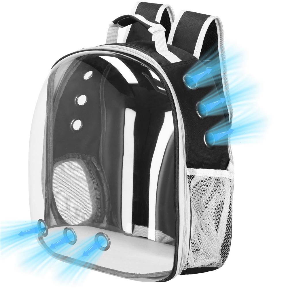 Rucsac transport animale talie mica-medie, maxim 12 kg, hublou panoramic transparent, buzunare laterale, gri