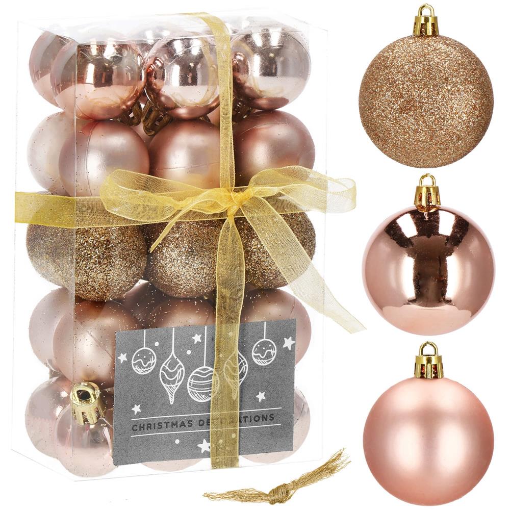 Set globuri de Craciun, 30 bucati, 3 modele, 3cm, roz auriu