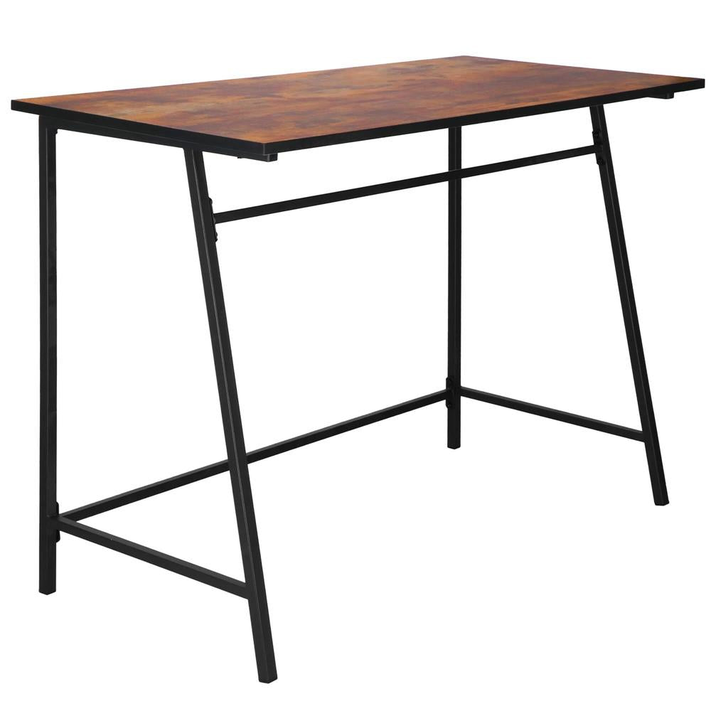 Birou tip masa laterala, cu cadru din otel, 50x100x76 cm, industrial, maro