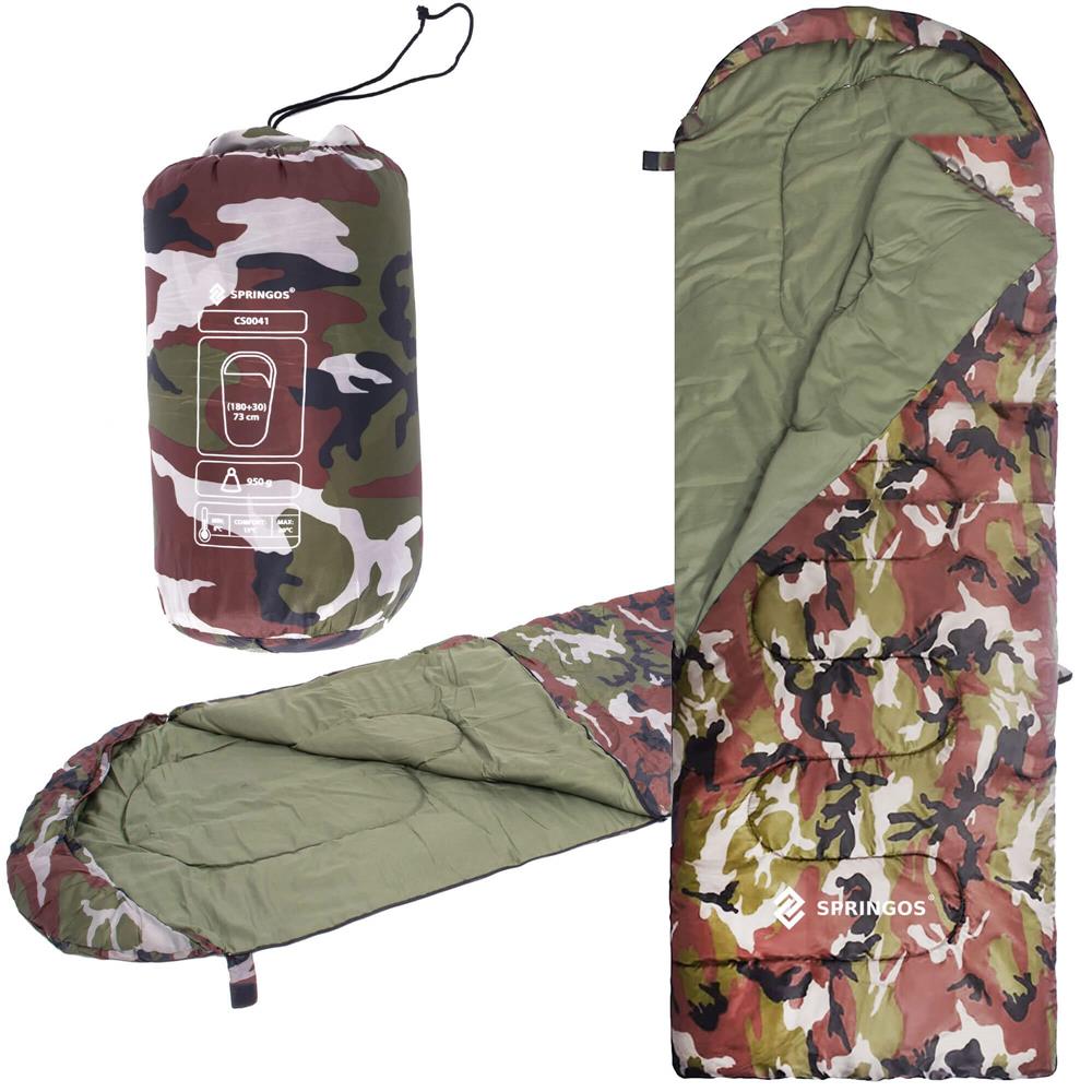 Sac de dormit tip mumie, cu geanta de transport, 210x73cm, 8-20grade, culoare camuflaj