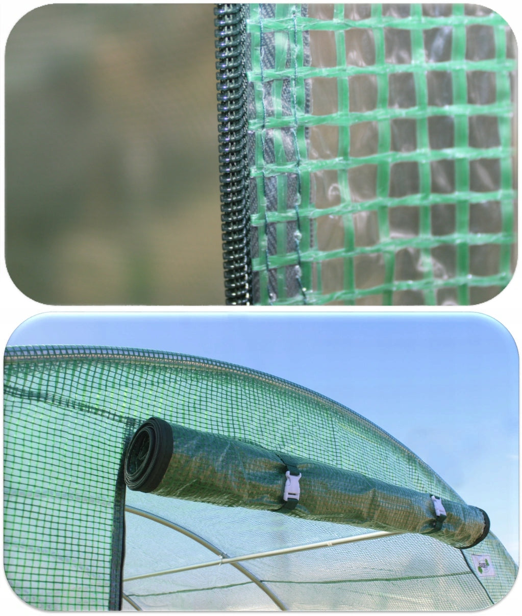 Sera de gradina, tip tunel cu cadru metalic, 250x400cm, 10mp, fereastra suplimentara spate