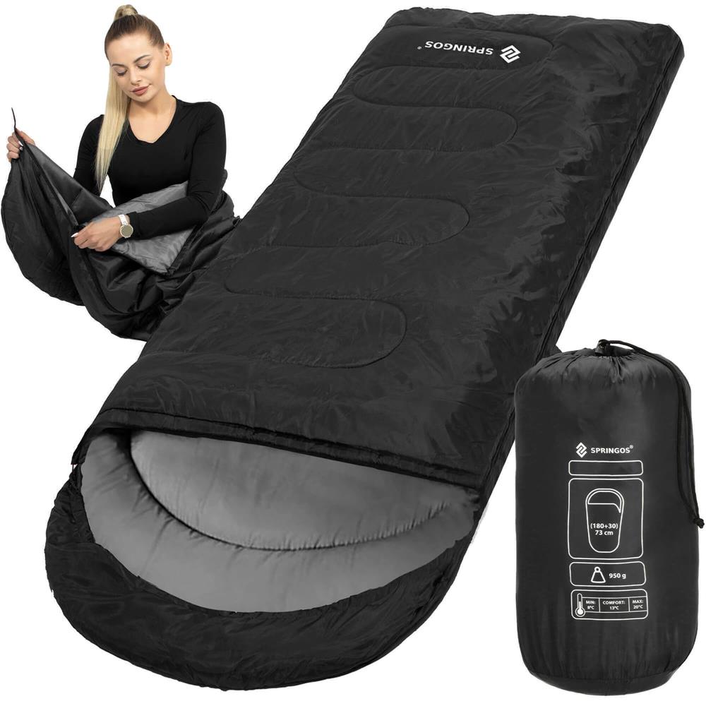 Sac de dormit tip mumie, cu geanta de transport, 210x73cm, 8-20grade, culoare negru