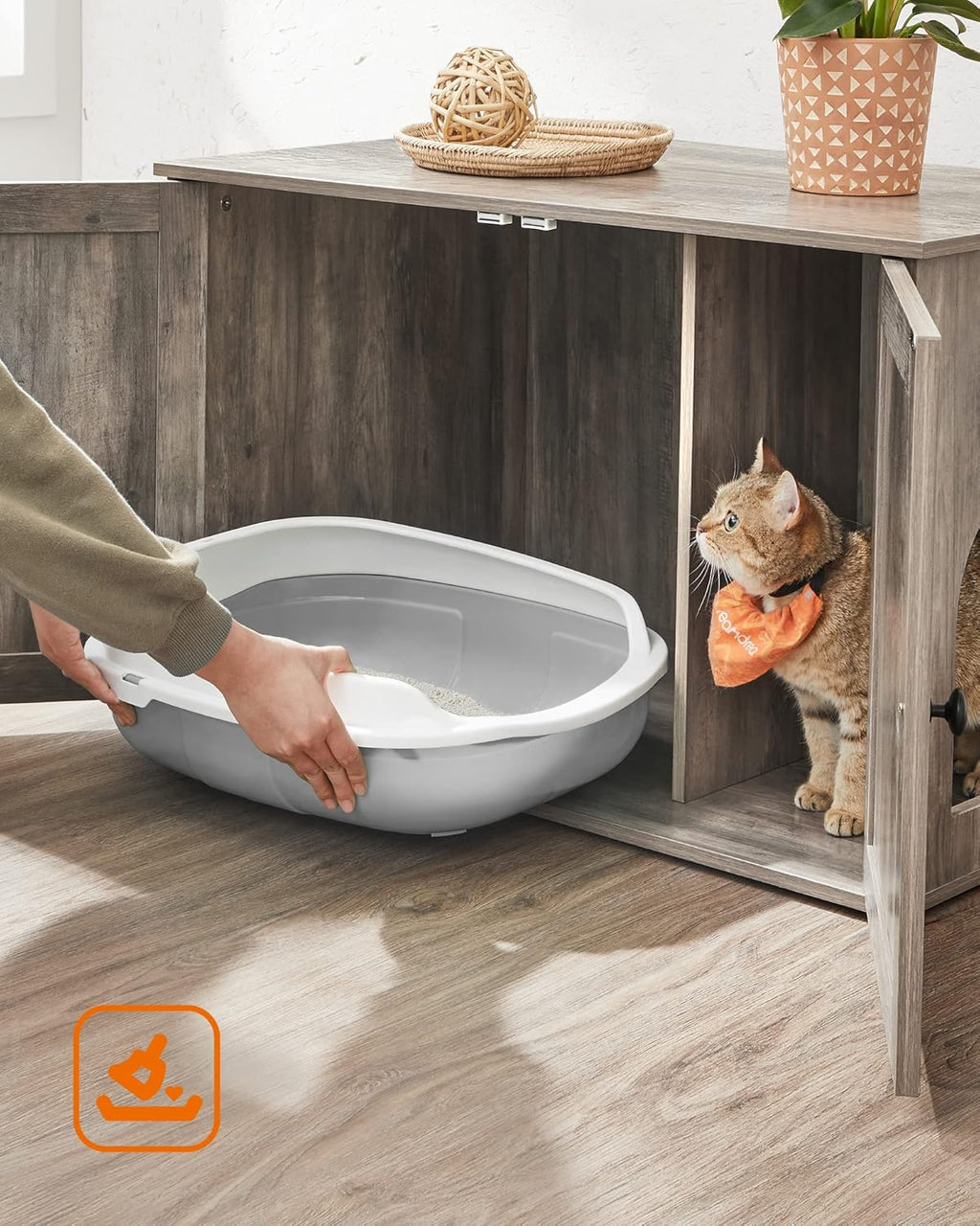 FEANDREA Cusca pentru pisici tip comoda, cu usi si perete despartitor, 80x53x50cm, gri