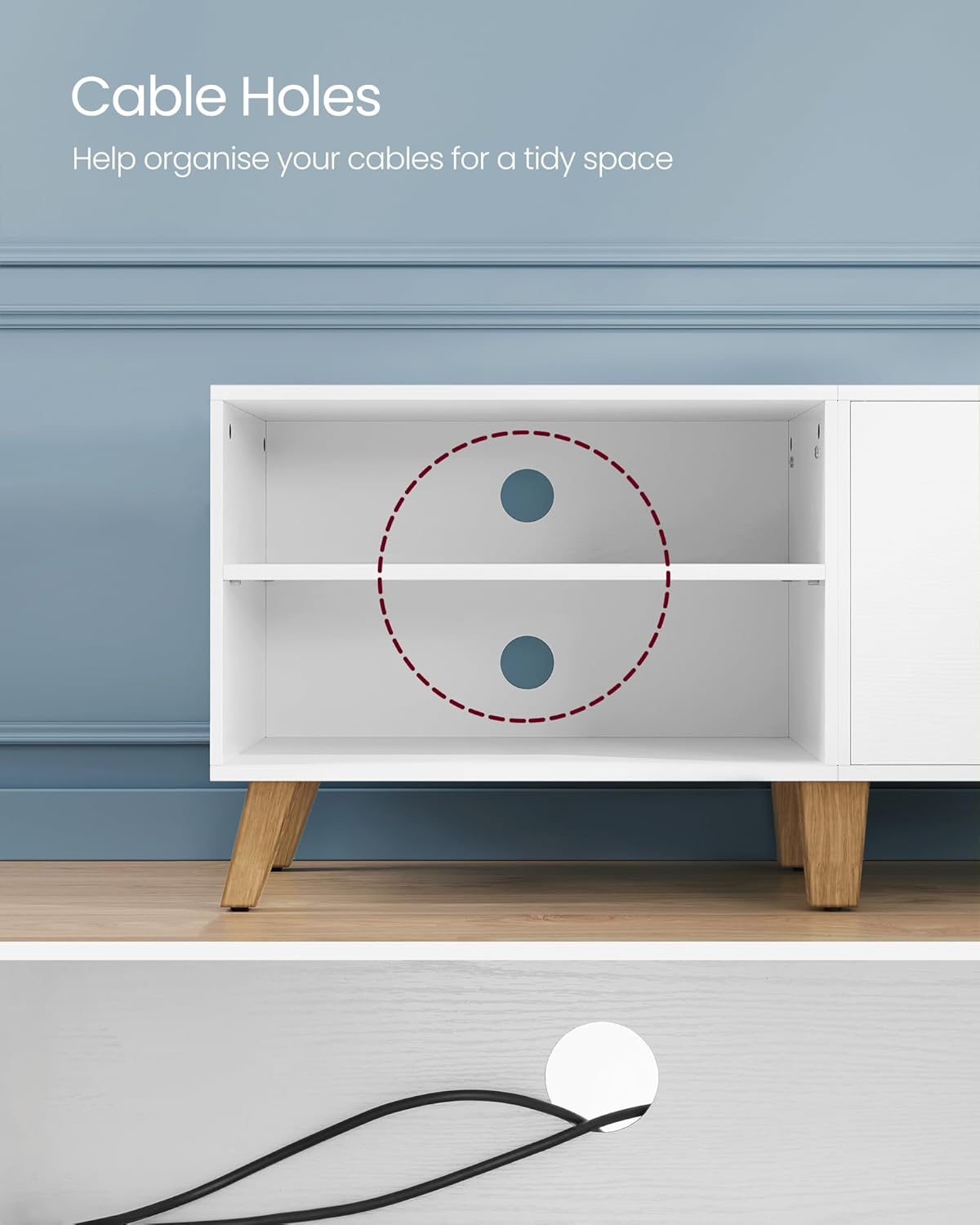 VASAGLE Comoda pentru TV de pana la 65 inch, cu 2 usi si raft reglabil, 40x140x50 cm, alb