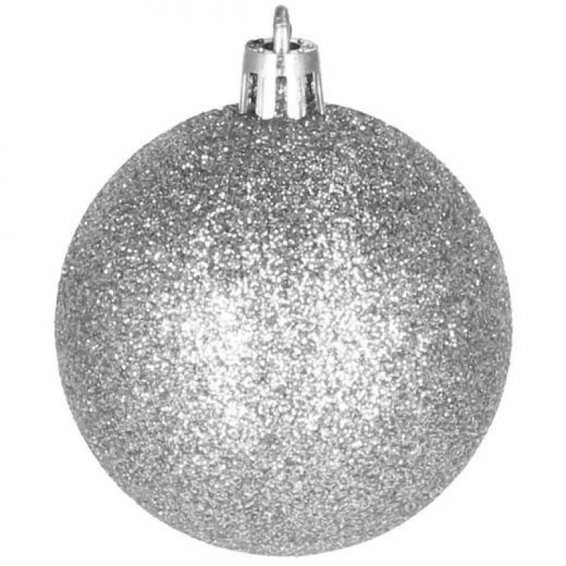 Set globuri si decoratiuni de Craciun, 51 piese, diverse dimensiuni, argintiu
