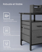 VASAGLE Birou in forma de L, suport monitor, raft si 2 sertare, 4 prize si 2 USB, 120x150x76 cm, negru